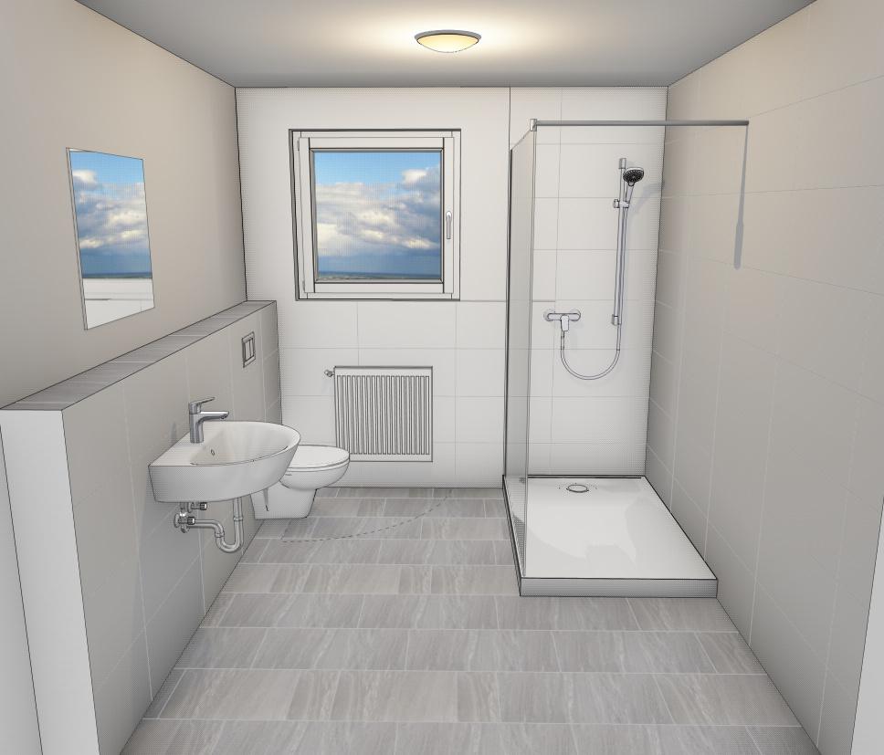 3D-Visualisierung eines funktionalen Badezimmers